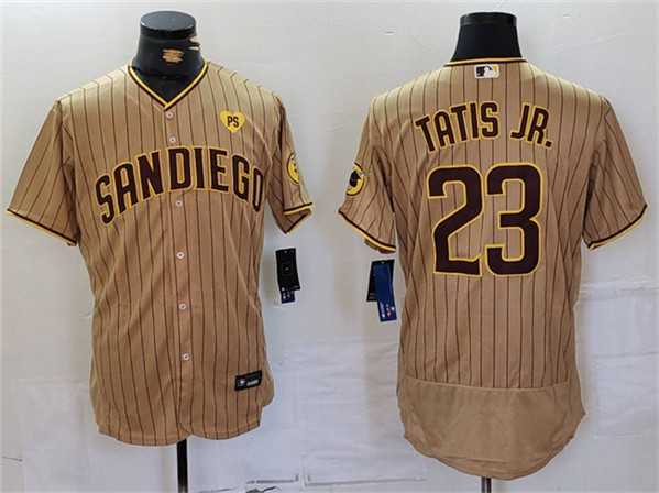 Men%27s San Diego Padres #23 Fernando Tatis Jr. Tan With PS Patch Flex Base Stitched Baseball Jersey->san diego padres->MLB Jersey